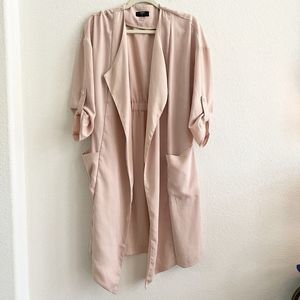 T Tahari Open Front Roll Tab Sleeve Duster Rose Pink SZ S Cardigan Womens‎